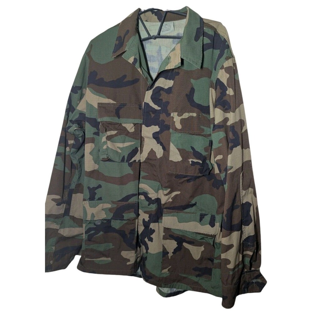 US Military BDU Woodland Camo Jacket Large Long Hot Weather Ripstop 1999